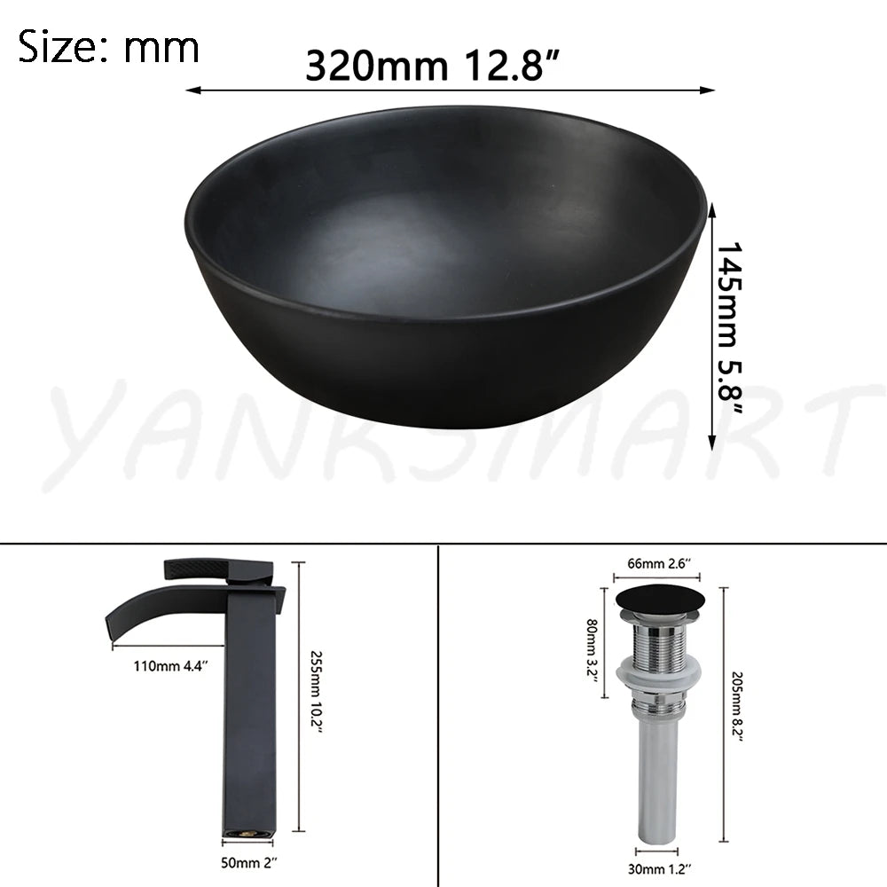 YANKSMART Artificial Stone Bathroom Vessel Sink with Waterfall Faucet