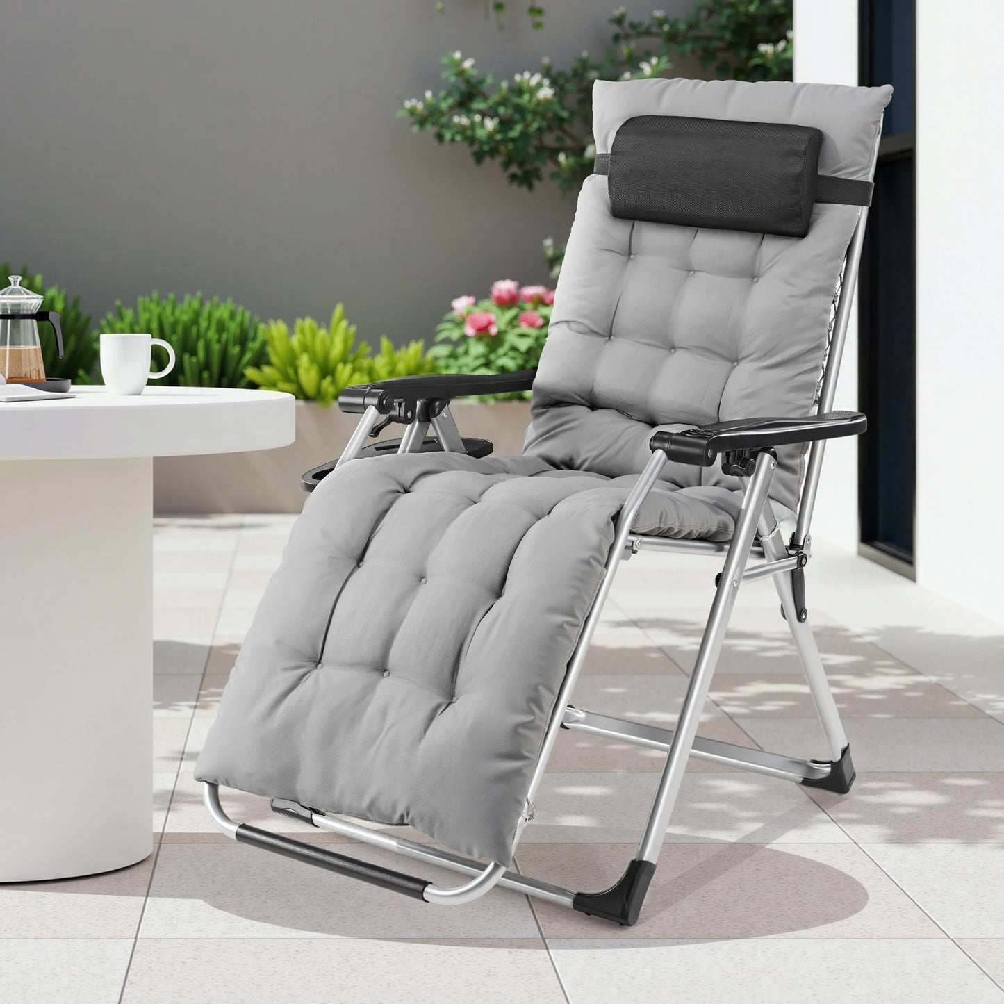 JHK Zero Gravity Recliner Outdoor Lounge Chair With Cup Trays