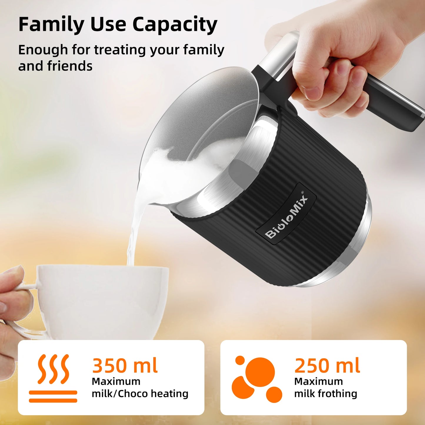 Biolomix 5-in-1 Detachable Milk Frother and Steamer