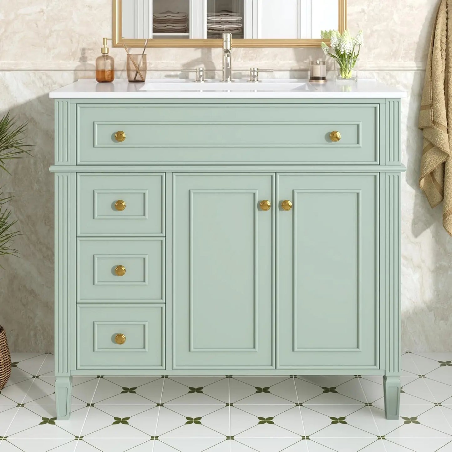 Wooden Bathroom Vanity With Ceramic Basin And Ample Storage Cabinets