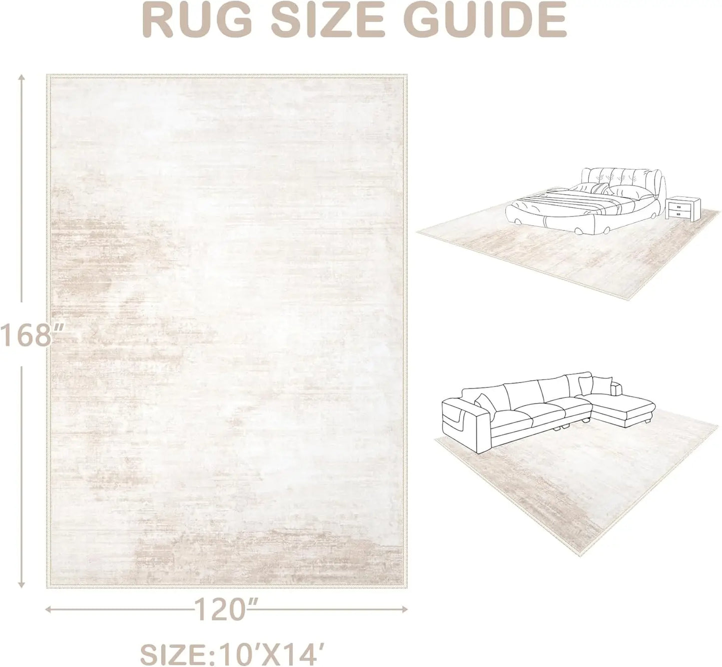 Washable Area Rug Modern Abstract Non Slip Soft Neutral