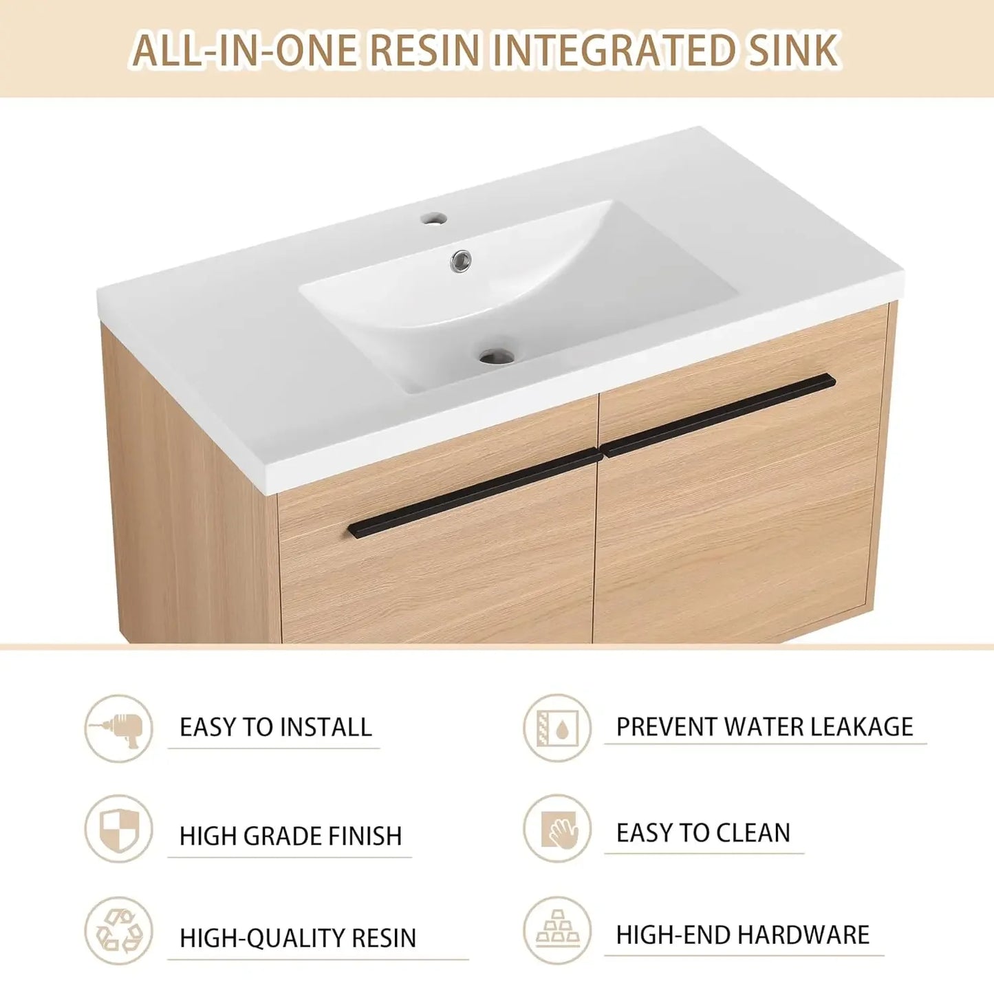 Floating Wall Mounted Vanity With Sink For Bathroom