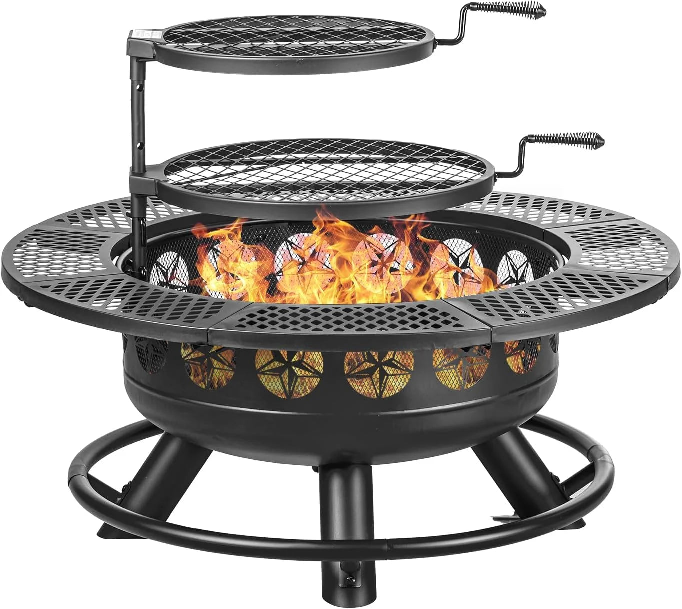 Three In One Outdoor Fire Pit With Lid And Two Cooking Grills Wood Burning