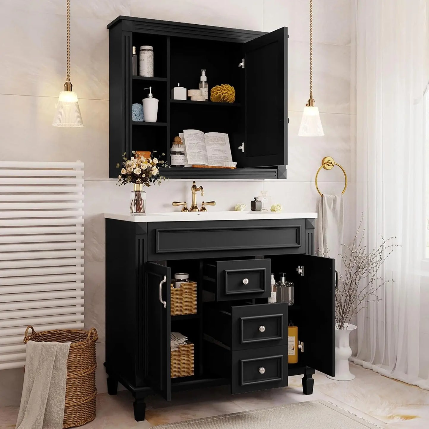 Modern Bathroom Vanity With Mirror Cabinet And Soft Closing Doors
