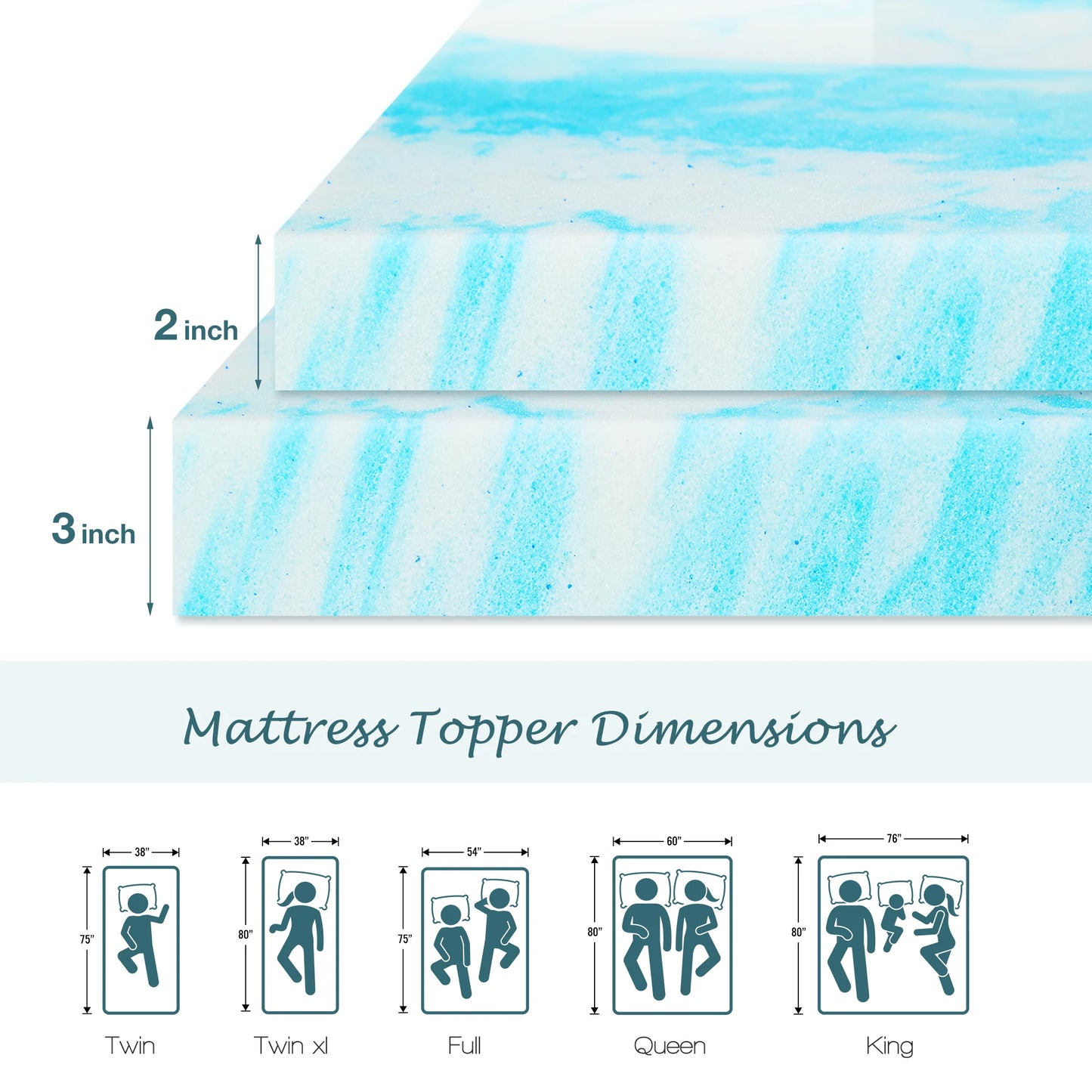 JHK Gel Memory Foam Mattress Topper Cooling And Breathable