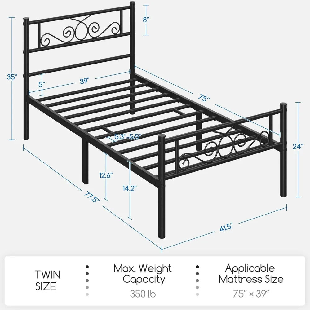 Twin Metal Platform Bed Frame With Headboard And Footboard