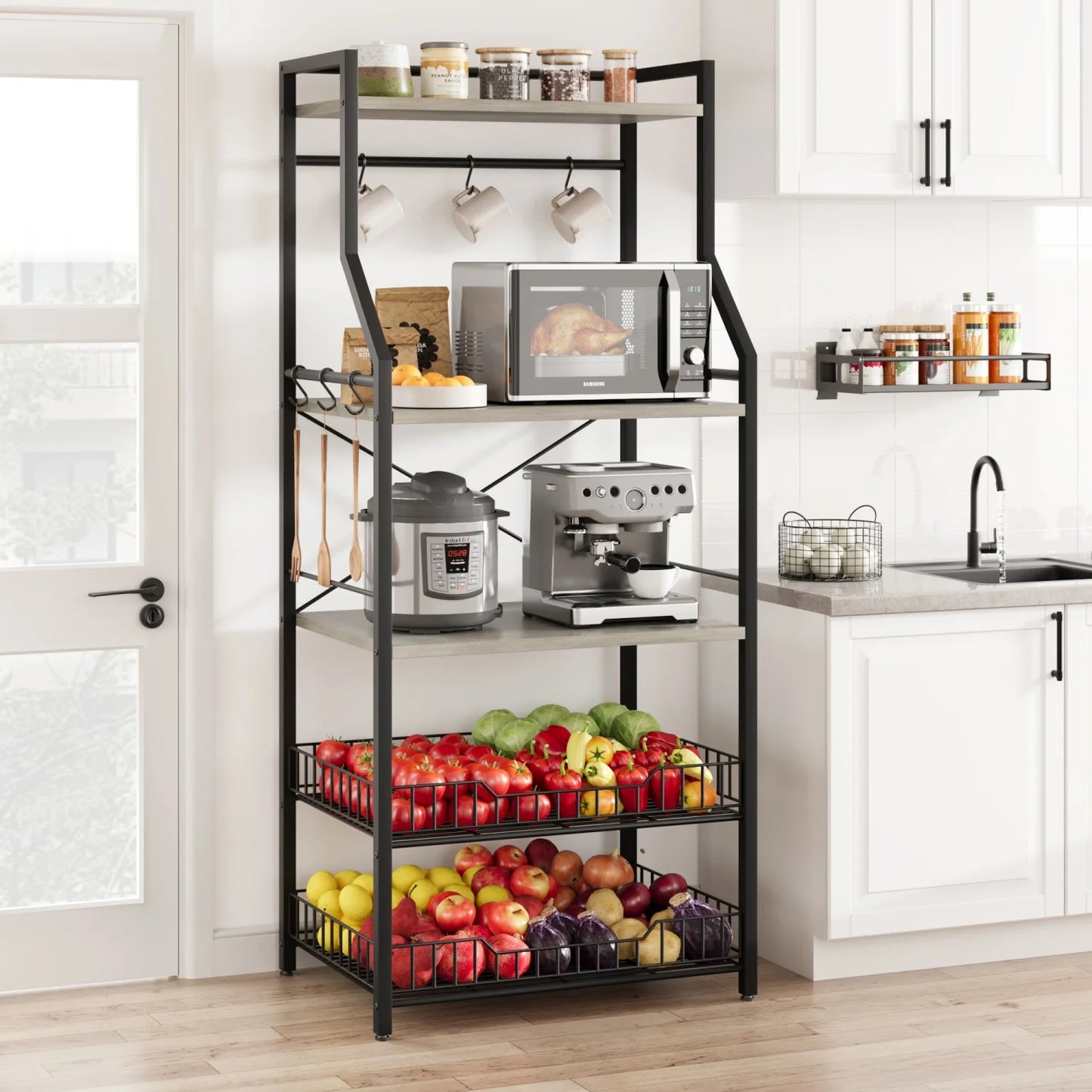 HiMISS Kitchen Bakers Rack Microwave Oven Stand Industrial Wire Baskets
