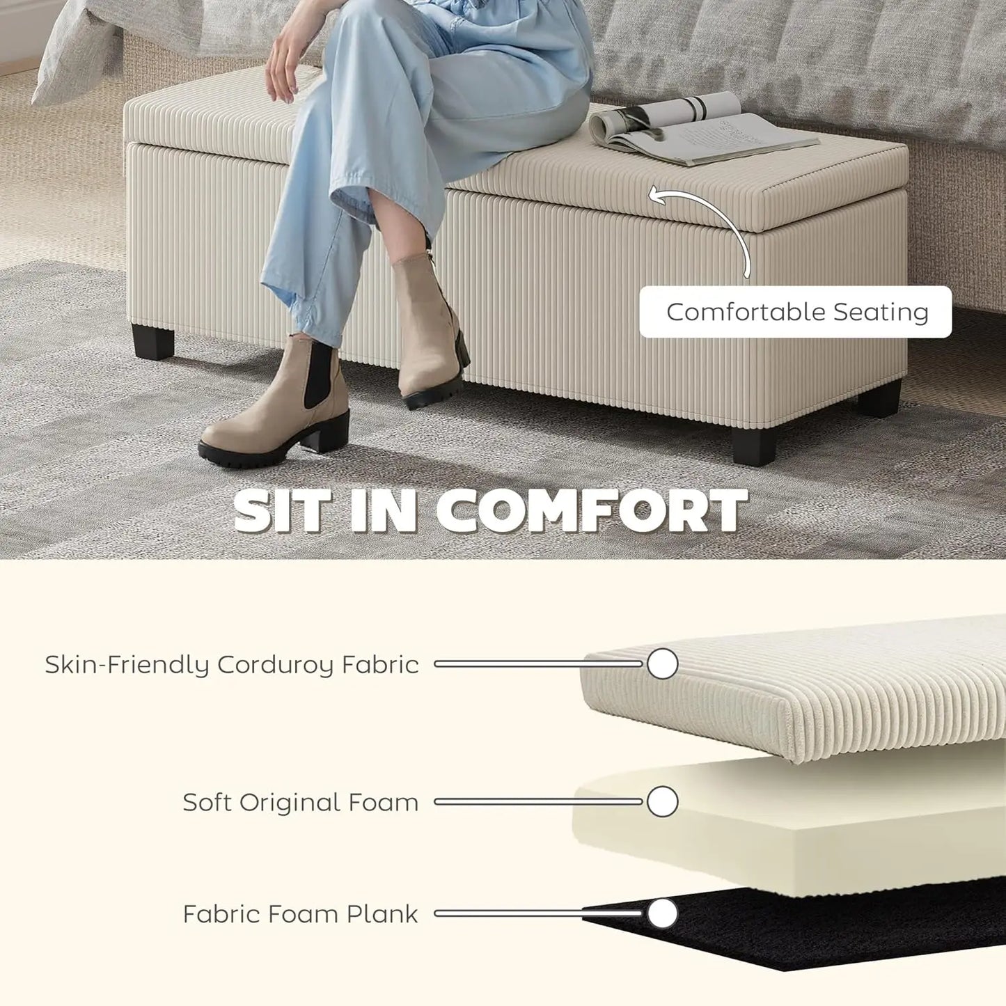 Storage Ottoman Bench With Removable Lid And Padded Seat