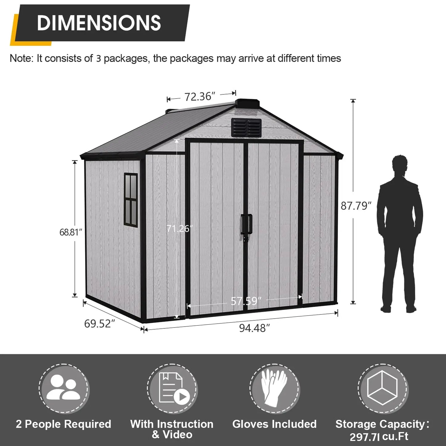 Resin Outdoor Storage Shed With Windows And Lockable Door Floor