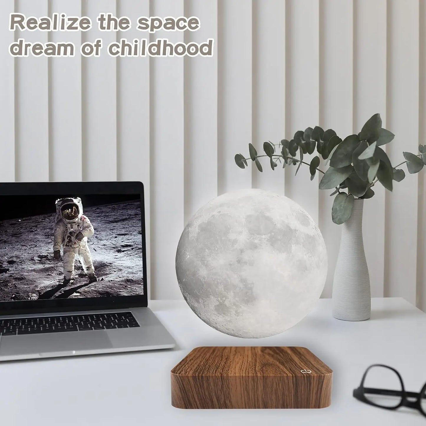 Mexllex Magnetic Floating Moon Lamp With Wooden Base LED Modes