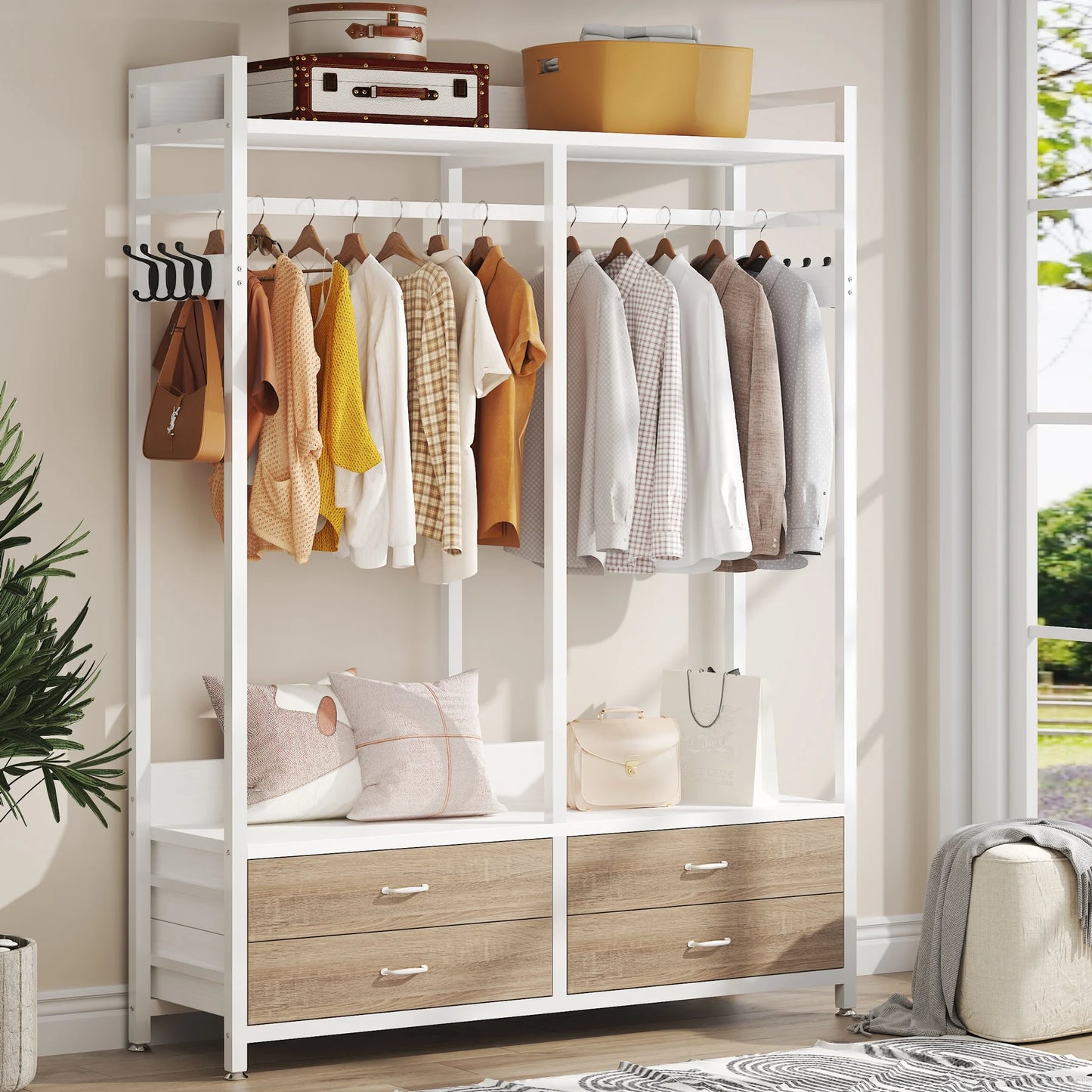 Tribesigns Freestanding Closet Organizer Garment Rack With Drawers And Hooks