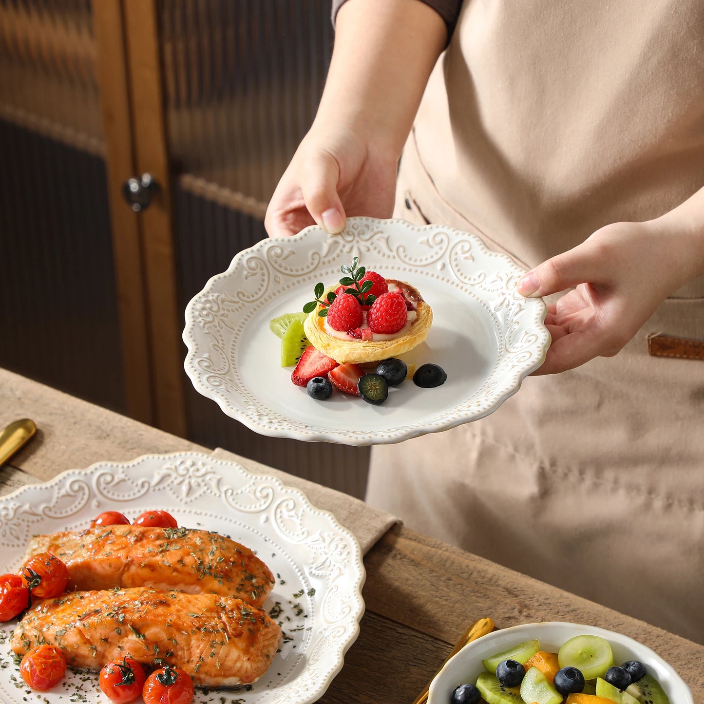 MALACASA Relief White Stoneware Dinnerware Set For Everyday Use