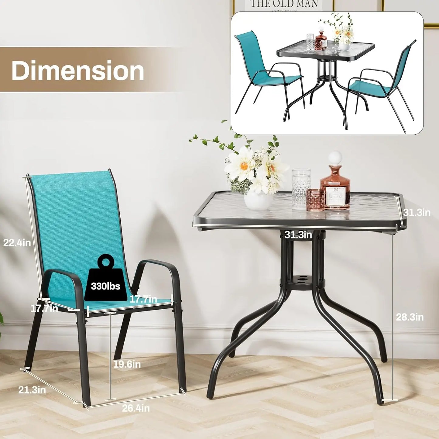 Patio Dining Set 5 Pieces All Weather Textilene Chairs