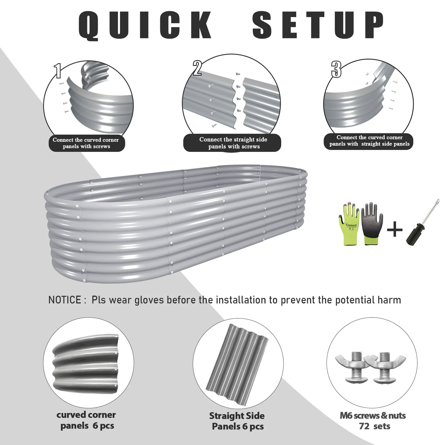 Tramull Galvanized Raised Garden Bed Kit For Vegetables Herbs Fruits