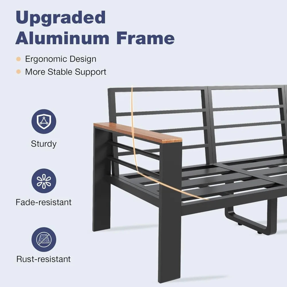 Aluminum Outdoor Patio Furniture Set With Cushions 7 Seats Coffee Table