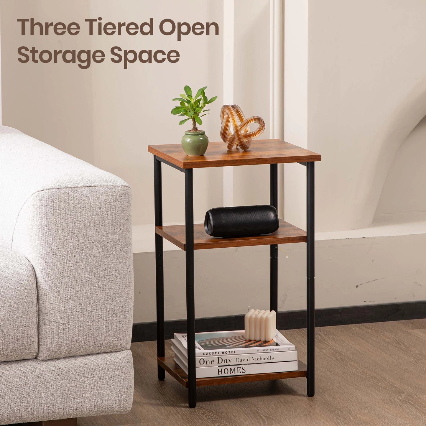 JHK 2-3-Tier End Table With Adjustable Feet Steel Frame