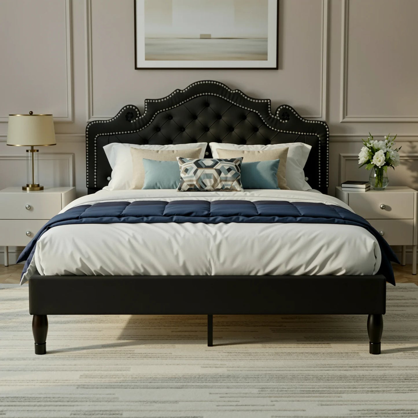 HOOMIC Velvet Bed Frame With Adjustable Tiara Headboard Diamond Tufted
