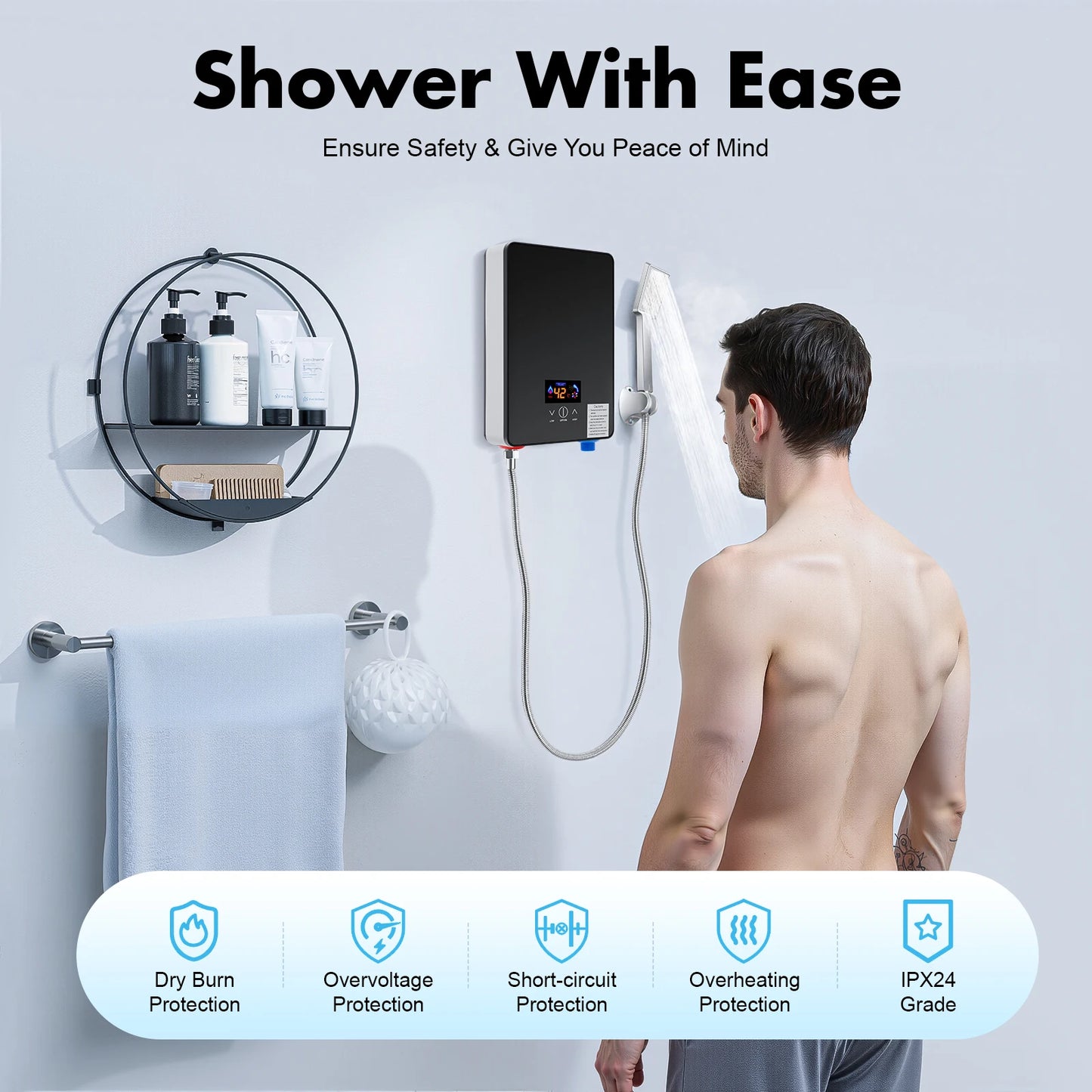 6500W 220V Tankless Water Heater Wall Mount for Kitchens Bathrooms