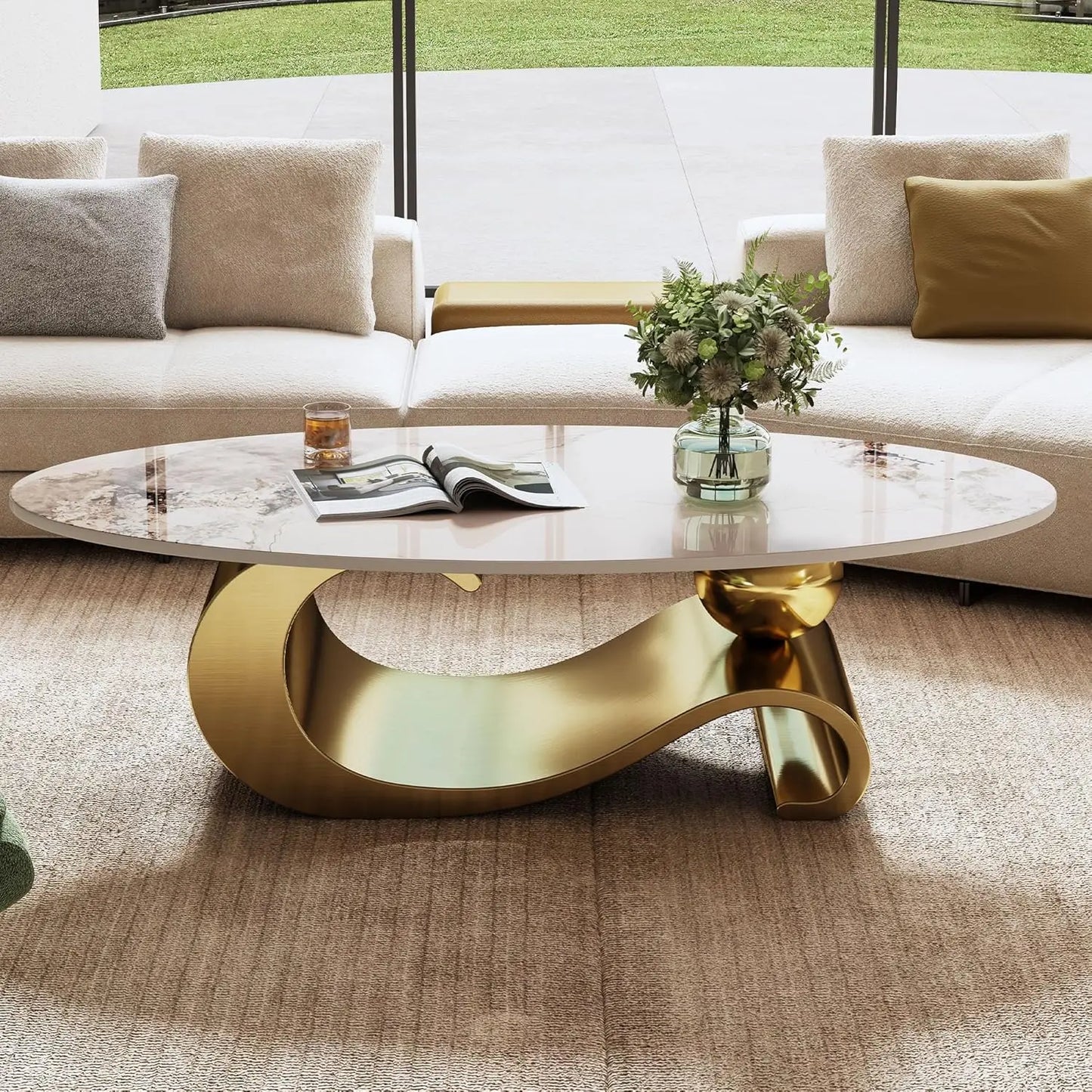 Modern Coffee Table With Stainless Steel Pedestal Luxury