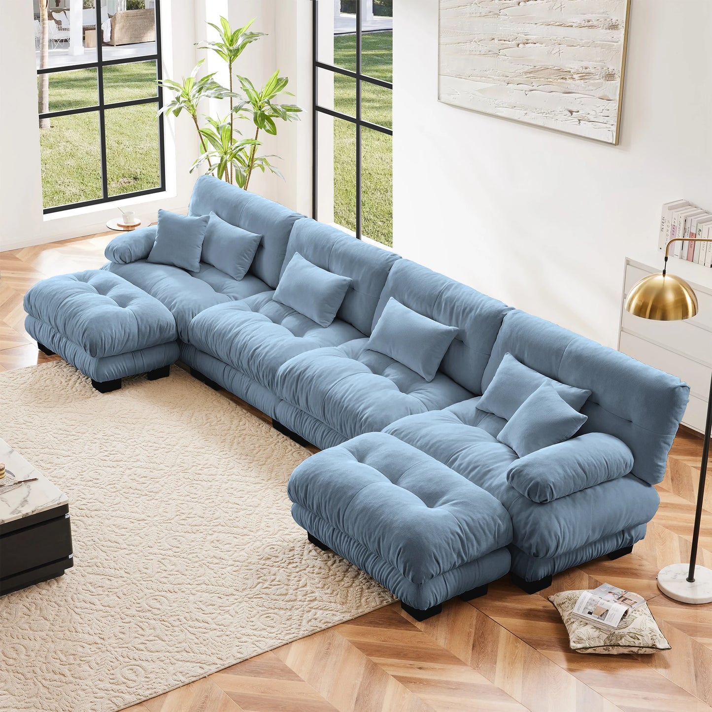 Chenille Modular Sectional Sofa Couch With Ottomans
