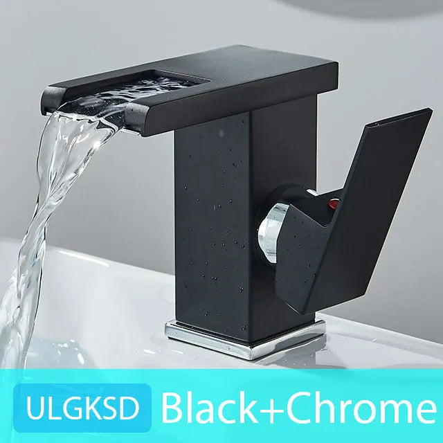 ULGKSD Bathroom Sink Faucets Cold&Hot Hydroelectric LED Basin Faucet Deck Mounted Waterfall Mixer Tap Kitchen Dual-use Tap Crane