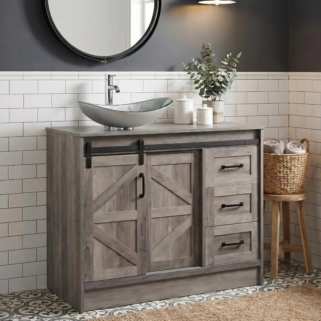 Farmhouse Bathroom Vanity With Sink Sliding Barn Doors Freestanding