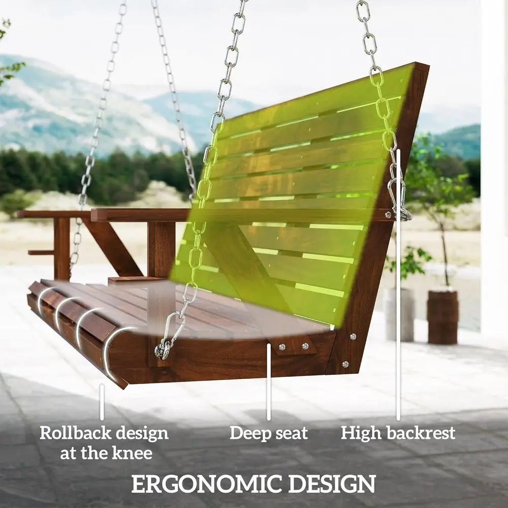 Outdoor Porch Swing With Cup Holders Patio Bench Carbonized Wood