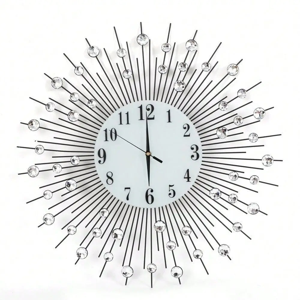 Modern Crystal Diamond Wall Clock 3D Flower Design Silent Metal