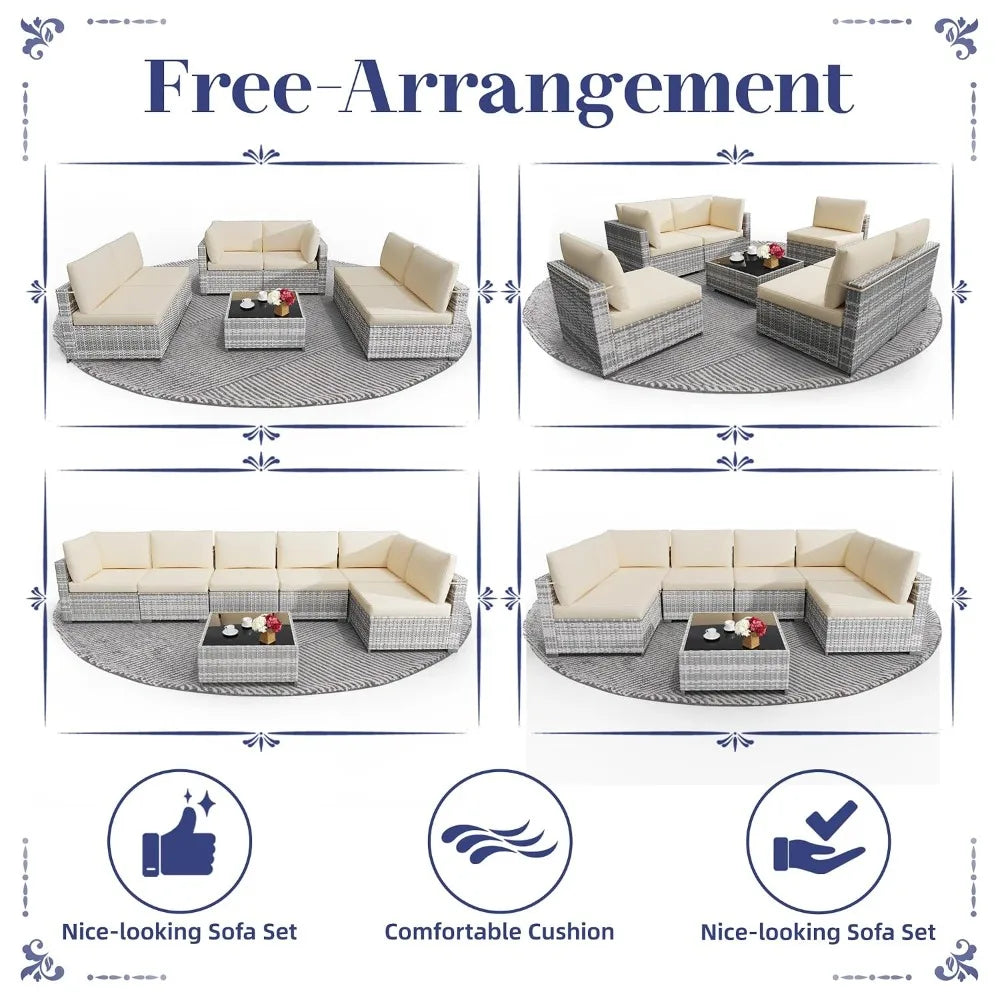 All Weather PE Rattan Modular Outdoor Patio Conversation Set