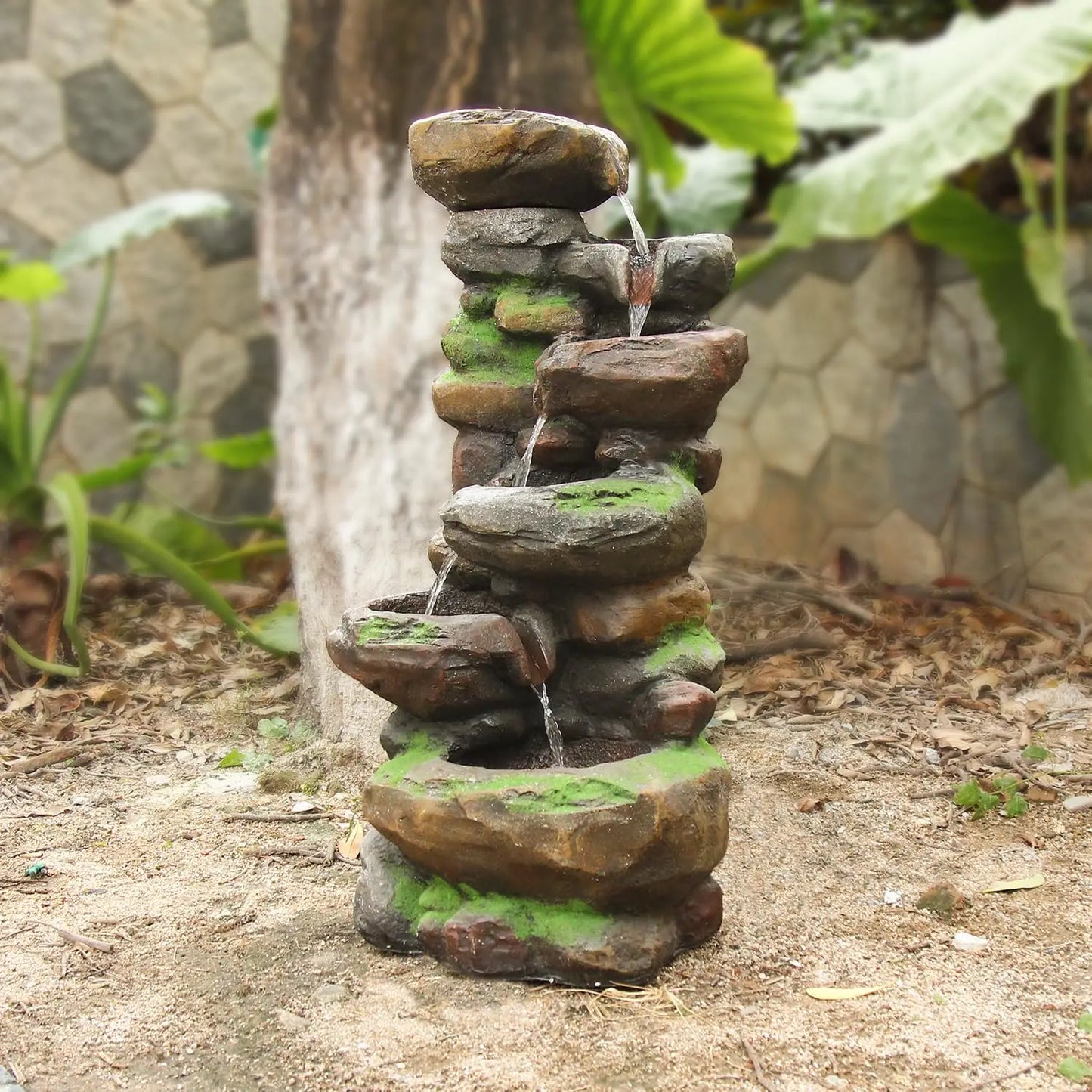 10 Tier Cascading Rock Water Fountain Outdoor Garden Decor