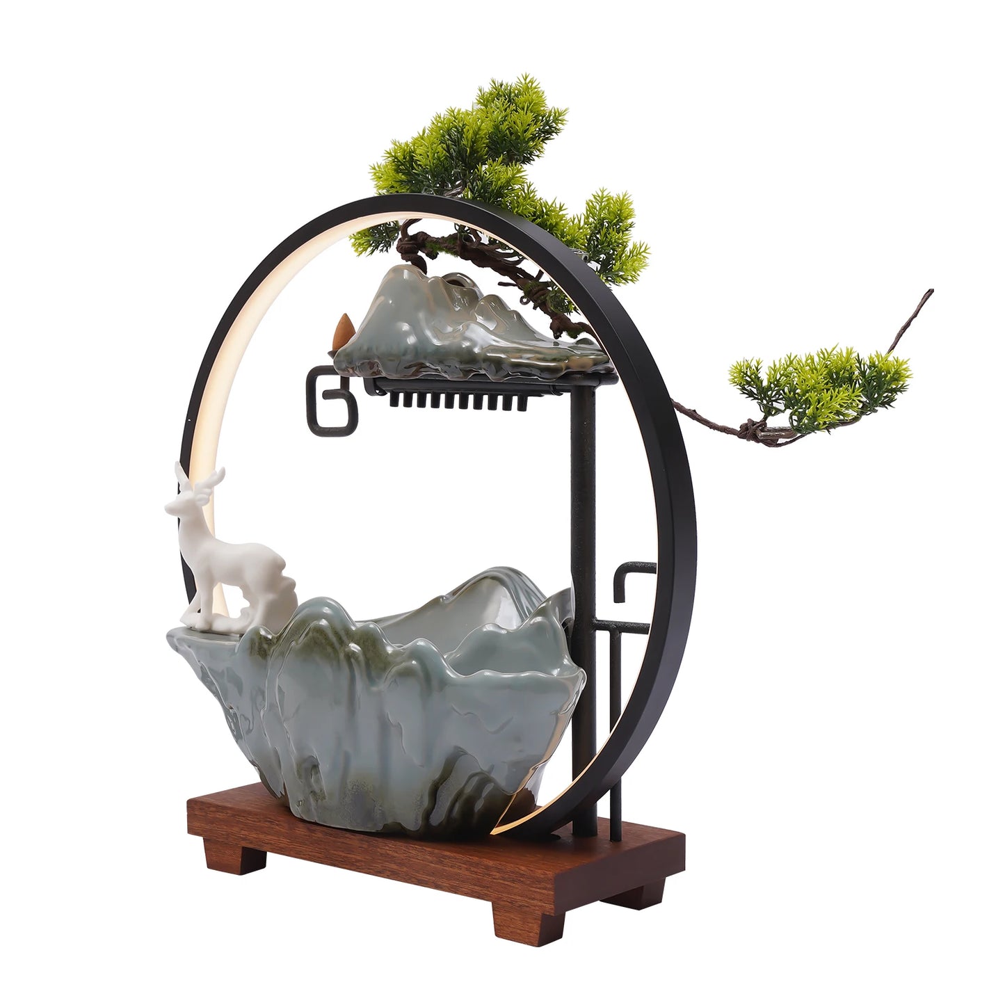 Bymaocar Ceramic Tabletop Water Fountain With LED Light Mist Effect