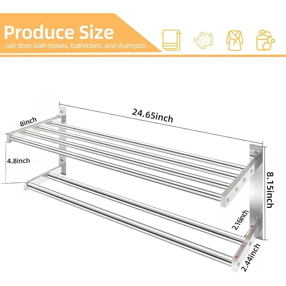 Stainless Steel Wall Mounted Bathroom Shelf Towel Bar Rack
