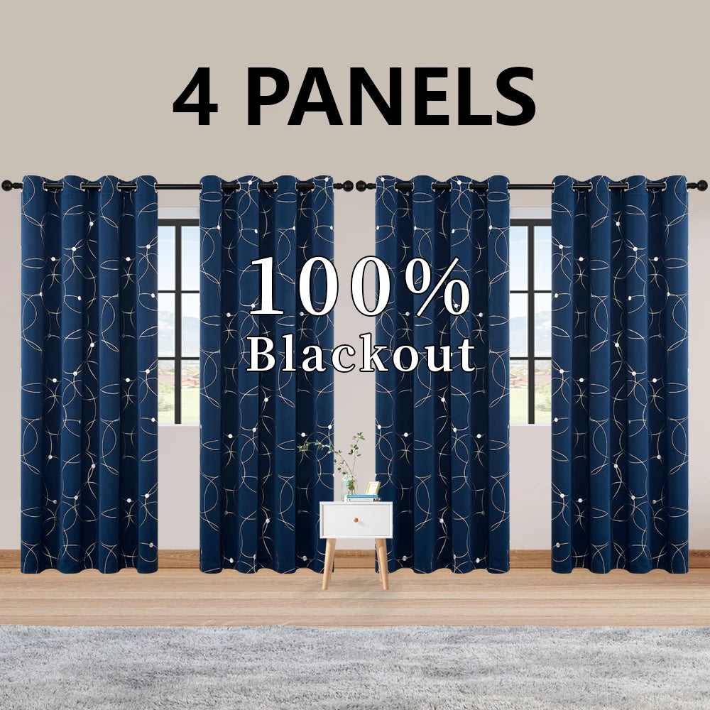 4 Piece Blackout Curtains Grommet Thermal Insulated Room Darkening