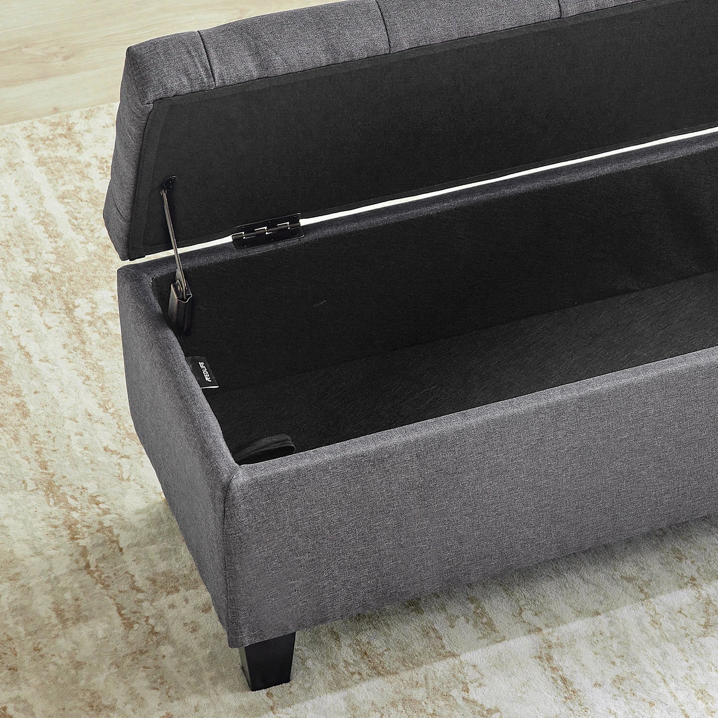 Storage Ottoman Bench With Tufted Surface And Flip Lid Hinge
