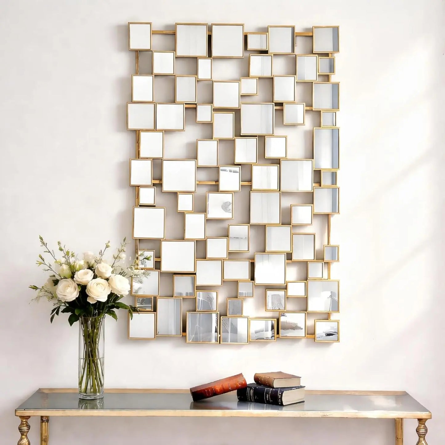 Modern Wall Mirror With Unique Mosaic Metal Frame Decorative