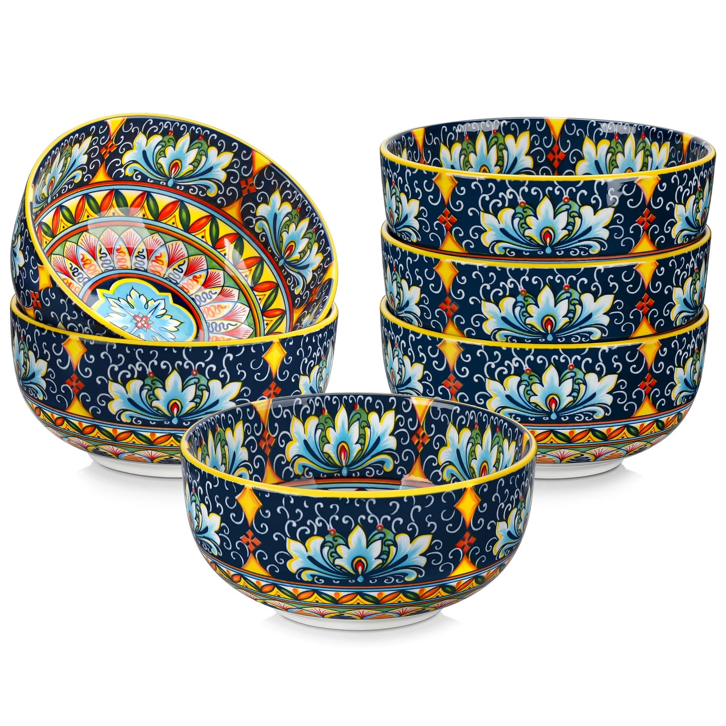 Malacasa Floral Ceramic Cereal Bowls Set Porcelain Bohemian Style