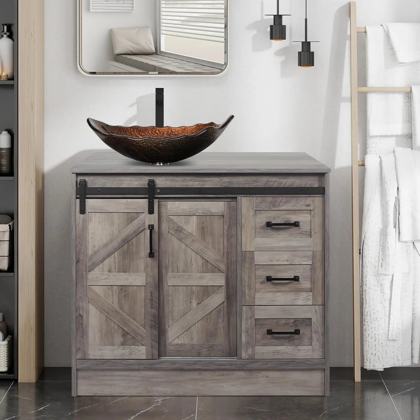 Farmhouse Bathroom Vanity With Sink Sliding Barn Doors Freestanding