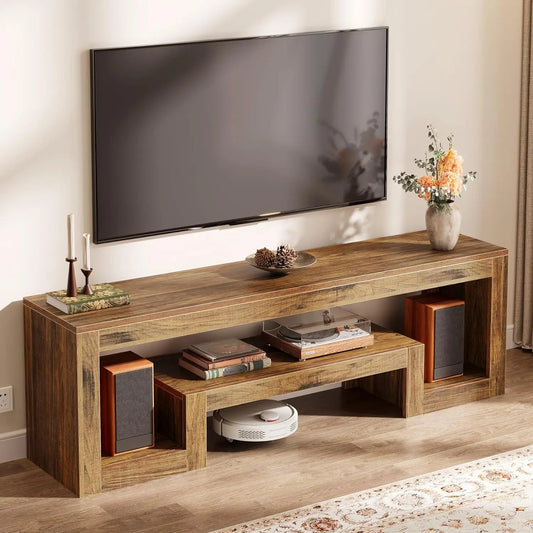Farmhouse Wood TV Stand Entertainment Center Open Shelves Living Room