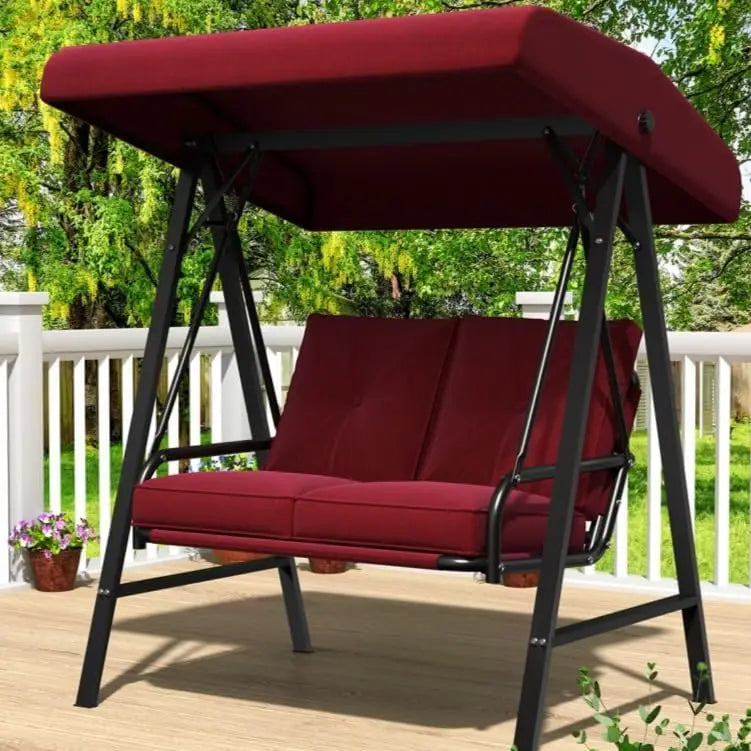 Outdoor Porch Swing Chair With Canopy Two Seat Steel Frame