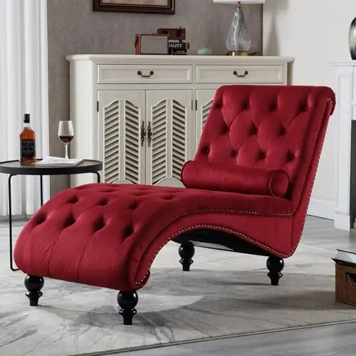 Velvet Chaise Lounge Chair With Tufted Upholstery For Living Room
