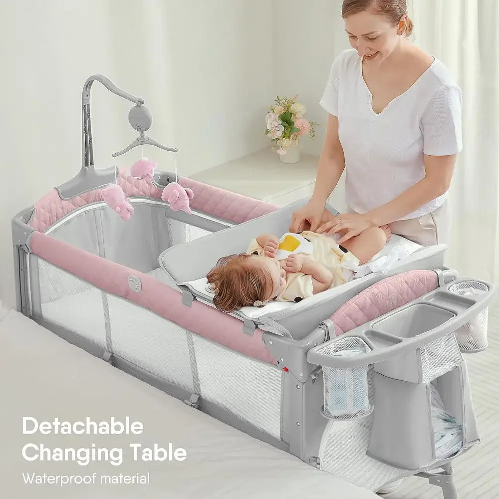 Portable Baby Playard With Crib Changing Station Sheet Music Mobile