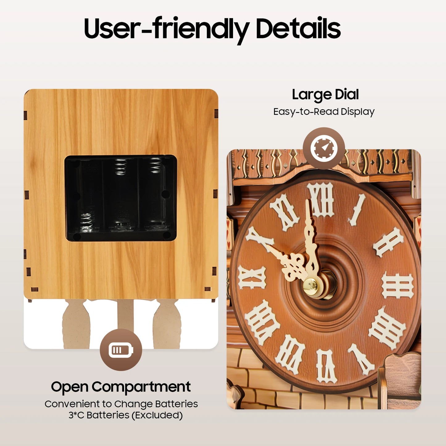 Wood Wall Mount Cuckoo Clock With Chime Time Display