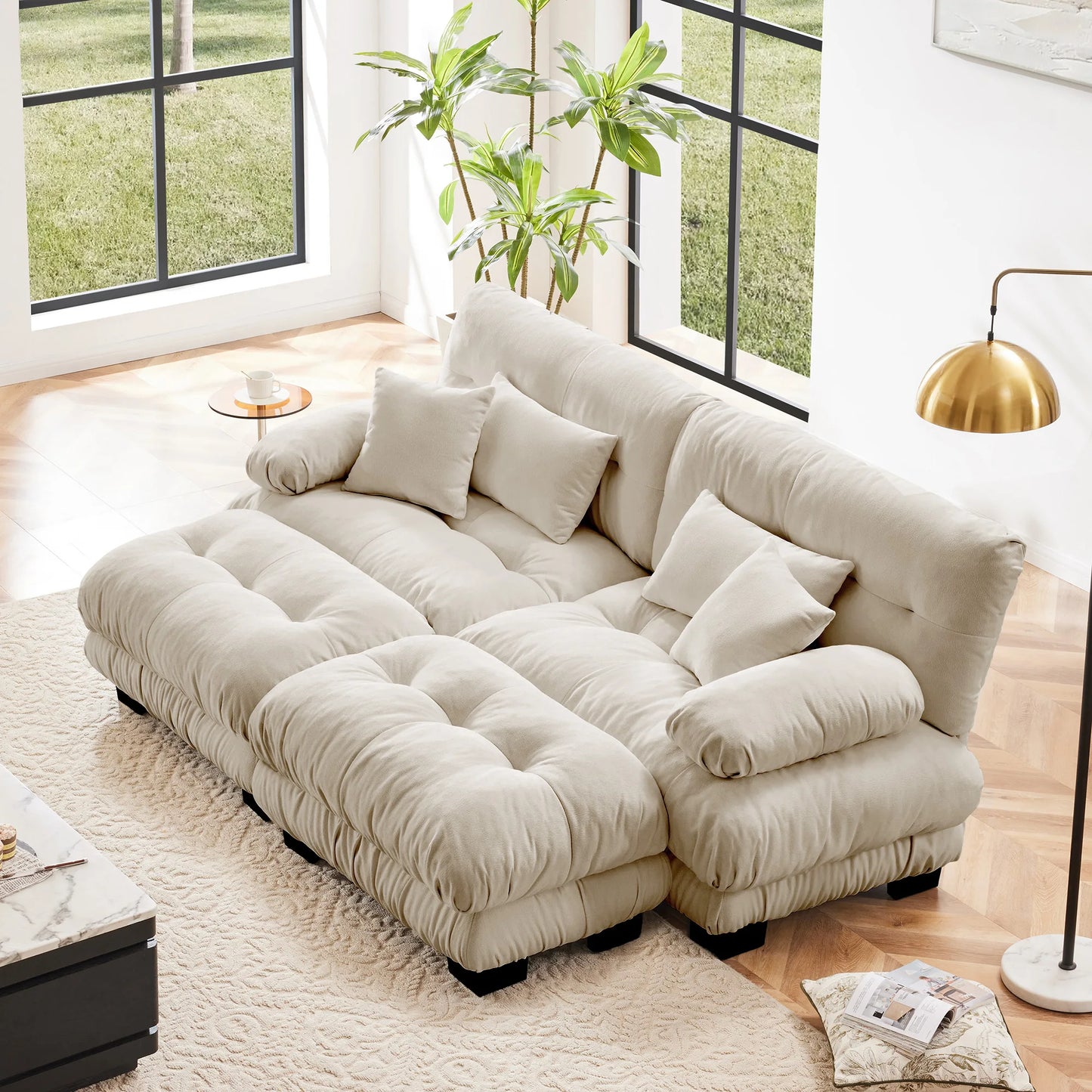 Chenille Modular Sectional Sofa Couch With Ottomans