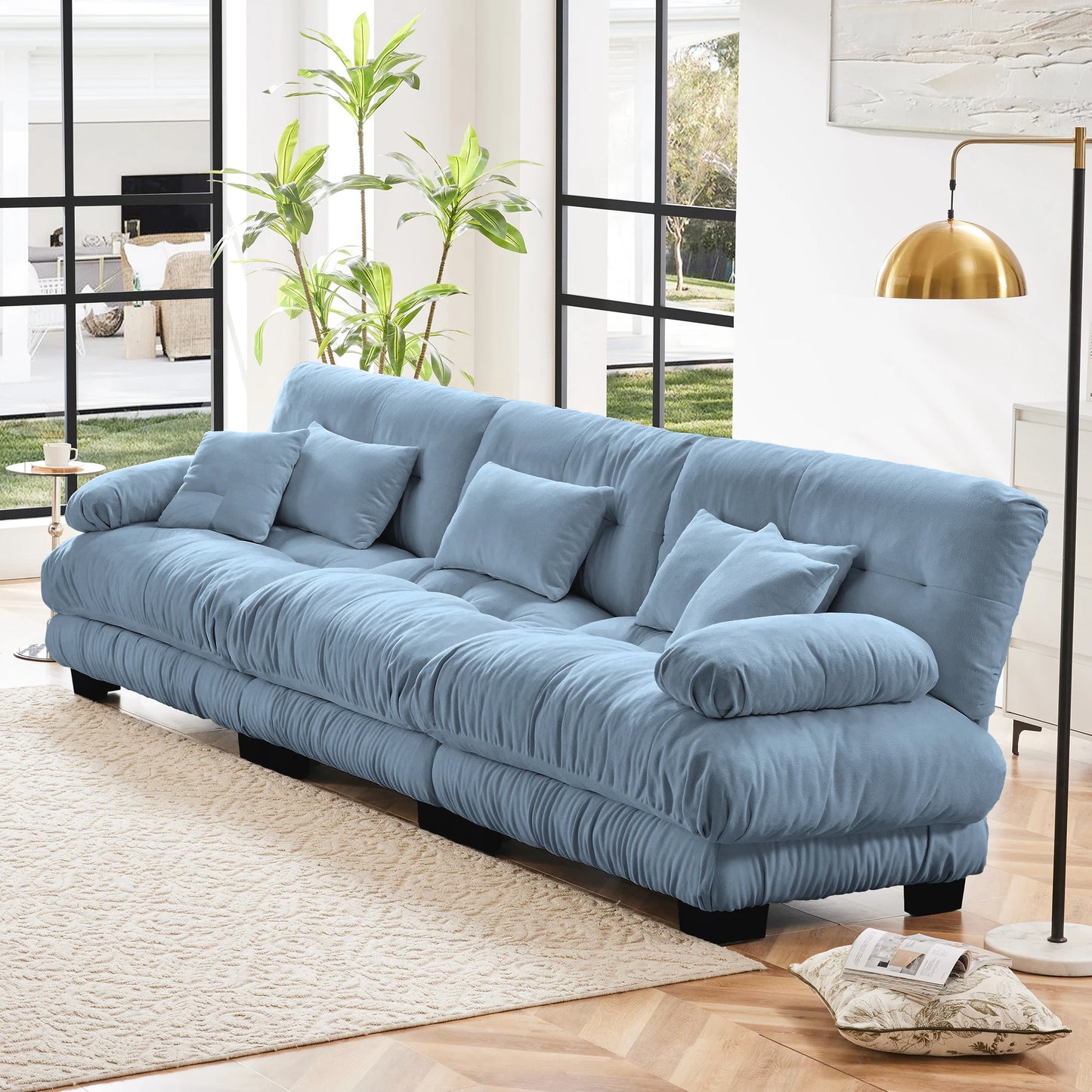Chenille Modular Sectional Sofa Couch With Ottomans