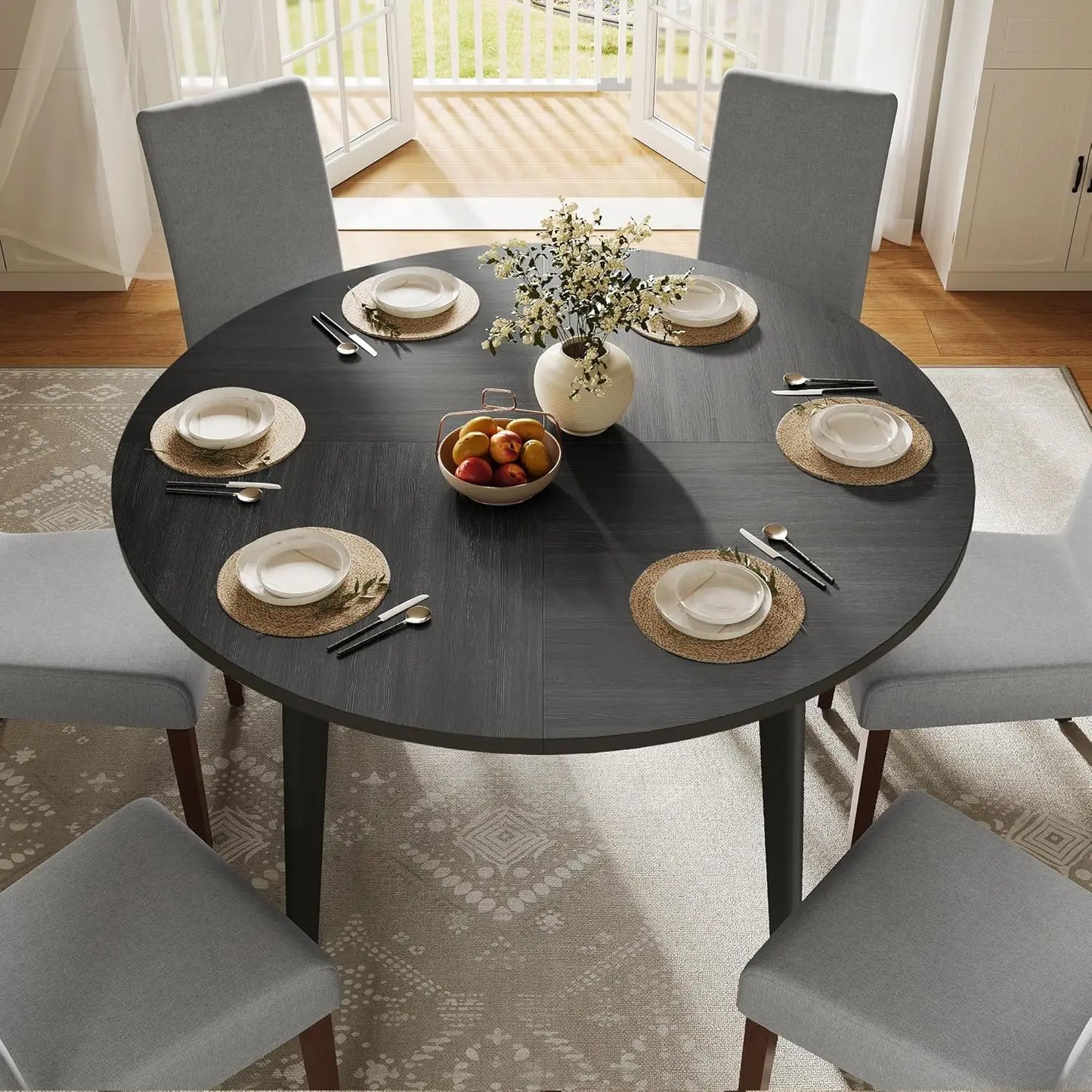 Round Dining Table Modern Tapered Legs Kitchen Dining Room
