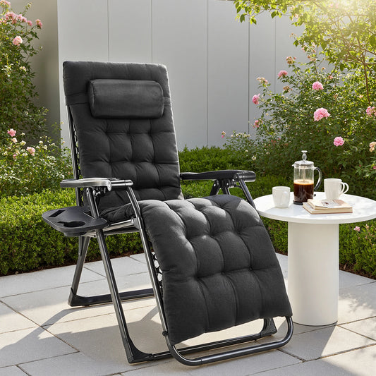 JHK Zero Gravity Recliner Outdoor Lounge Chair With Cup Trays