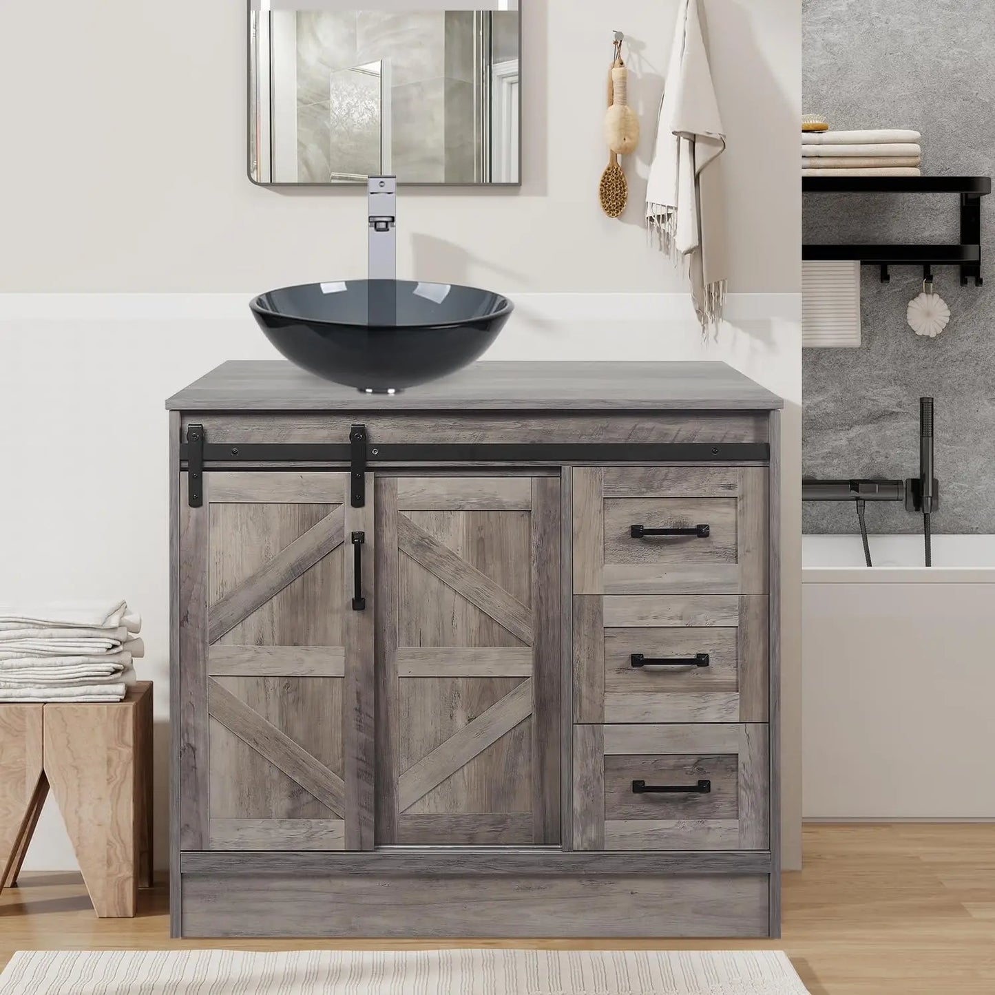 Farmhouse Bathroom Vanity With Sink Sliding Barn Doors Freestanding