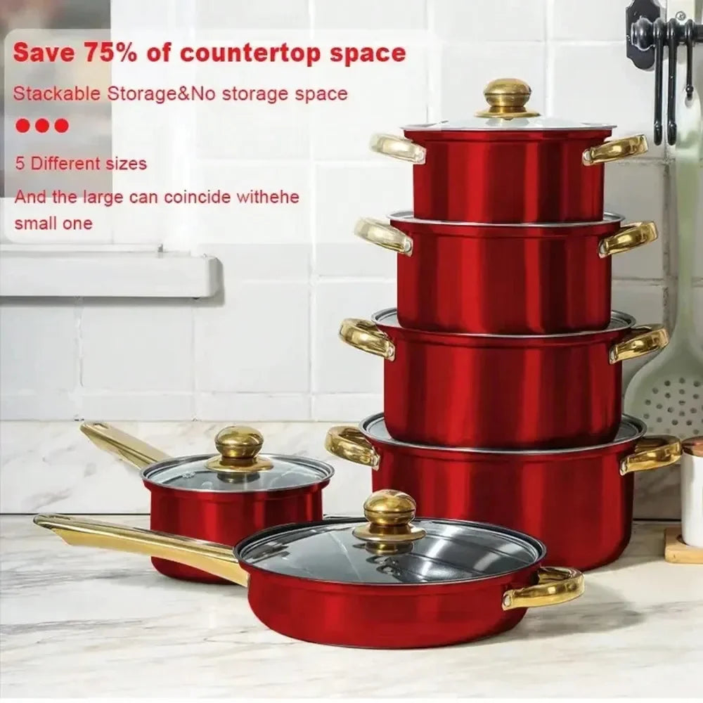 XMSJ Nonstick Cookware Set Pots And Pans With Glass Lids