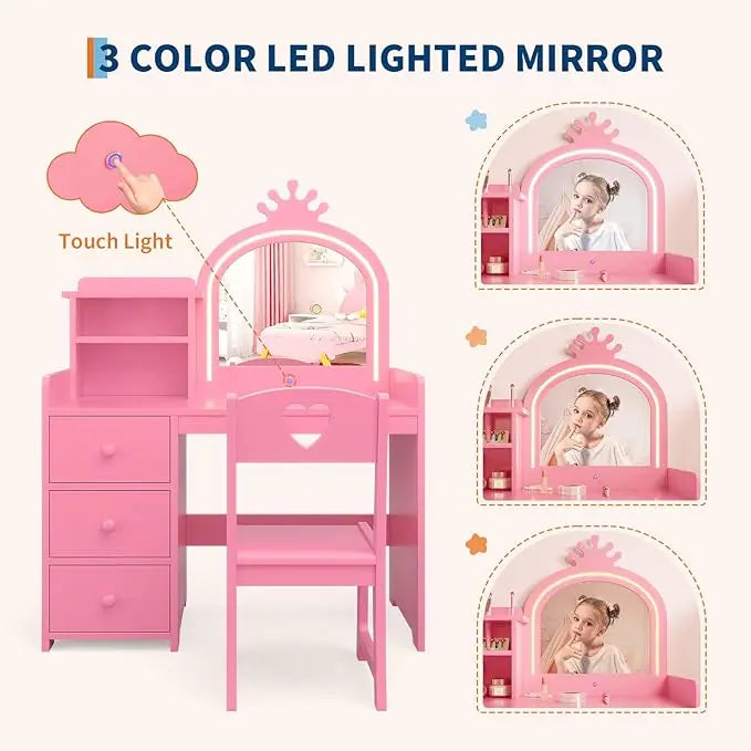 HiMISS Vanity With Lights 2 In 1 Desk Chair System