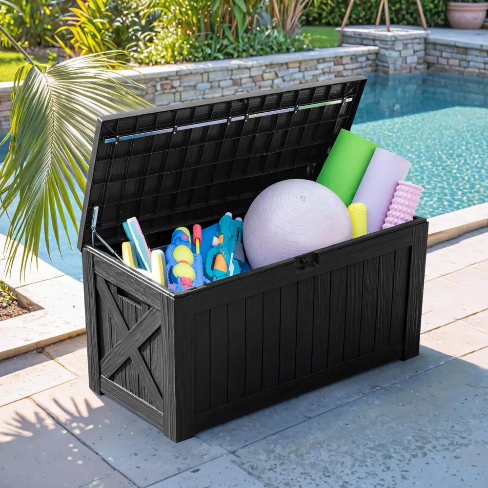 Resin Deck Box Outdoor Storage Box Imitation Wood Resin
